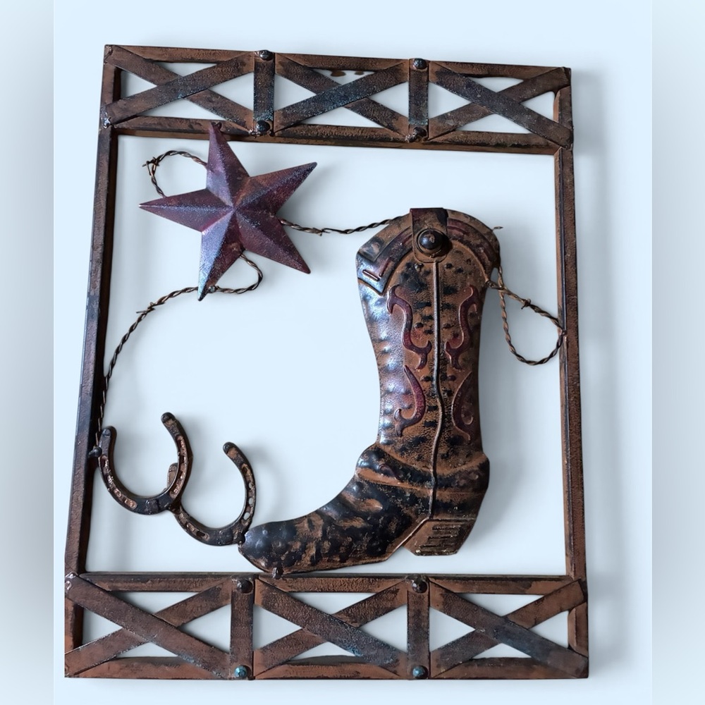 Rustic Brown Metal Cowboy Boot Wall Decor